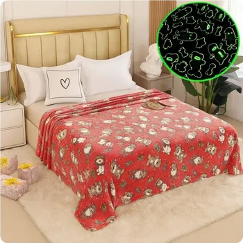 deka VÁNOČNÍ DEKA PLED PŘEHOZ SVÍTÍCÍ VE TMĚ 150X200 CM ČERVENÁ MIKULÁŠ