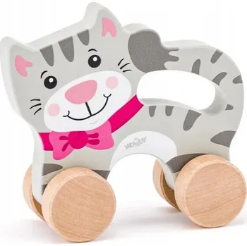 Dřevěná hračka Kočka na kolečkách s držadlem