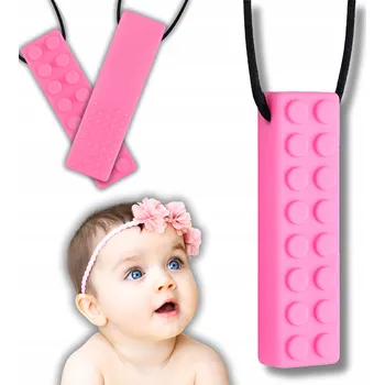 LOGOPEDICKÉ KOUSÁTKO PRO DĚTI SENZORICKÁ HRAČKA NÁHRDELNÍK RŮŽOVÝ KVÁDR