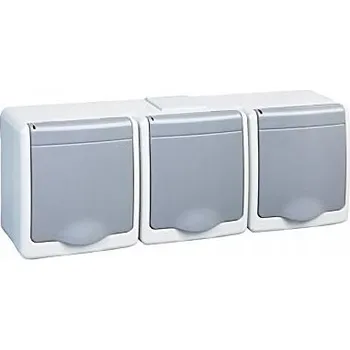 Elektrická zásuvka Zásuvka nástěnná trojitá IP44 16A/250V Zásuvka nástěnná ŠEDÁ /ZU