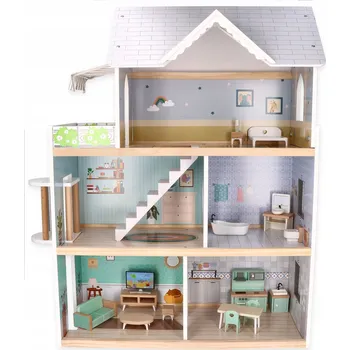 Domeček pro panenku DOMEK DLA LALEK DREWNIANY 81,5 x 26,5 x 71 cm DŘEVĚNÝ DOMEČEK PRO PANENKY XXL - VELKÝ DŮM PRO HRANÍ