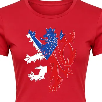 Dámské tričko Tričko Česká republika Lev a vlajka dámské - velikost XXL, Barva Červená