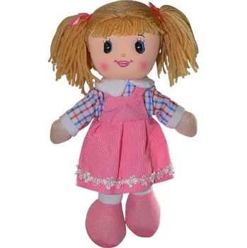 Panenka Panenka látková 30 cm tmavě růžové šatičky s modrými rukávy