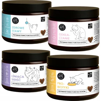 Doplňky stravy pro kočky – sada na klouby, srst, proti bezoárům, probiotika 4x100g