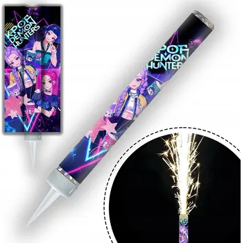 Dortová svíčka DORTOVÁ FONTÁNA DEMON HUNTERS LOVKYNĚ DÉMONŮ K-POP PRSKAVKA SVÍČKA 12cm