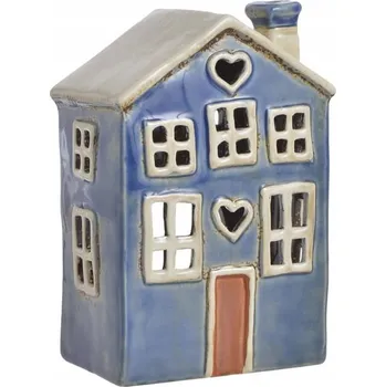 Svícen Keramický domeček modrý na čajovou svíčku