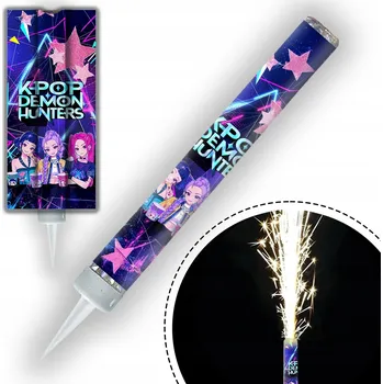 Dortová svíčka DORTOVÁ FONTÁNA DEMON HUNTERS LOVKYNĚ DÉMONŮ K-POP PRSKAVKA SVÍČKA 12cm