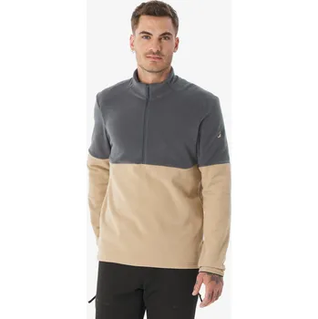 Pánská mikina QUECHUA Pánská turistická fleecová mikina s polovičním zipem MH 500 S BÉŽOVÁ|ŠEDÁ