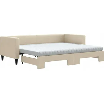 Pohovka Rozkládací pohovka 2 v 1, krémová, 223x90x68 cm, se 2 pěnovými matracemi