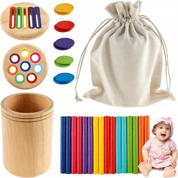 Dřevěná hračka DŘEVĚNÁ MONTESSORI SADA EDUKAČNÍ BAREVNÉ STAVEBNICE PRO TŘÍDĚNÍ