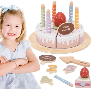 Dřevěná hračka Viga dřevěný narozeninový dort na krájení
