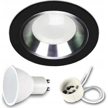 Stropní svítidlo Kulaté Stropní Svítidlo černo-stříbrné FOY + žárovka GU10 7W 4000K neutrální bílá