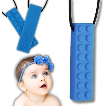 Hračka pro kojence LOGOPEDICKÉ KOUSÁTKO SENZORICKÁ HRAČKA MODRÝ KVÁDR PŘÍVĚSEK SILIKON