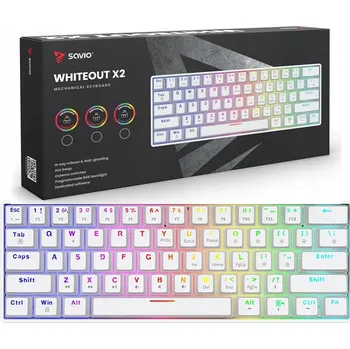 Klávesnice SAVIO KLÁVESNICE WHITEOUT MECHANICKÁ X2 RED OUTEMU HOT SWAP PODSVÍCENÁ