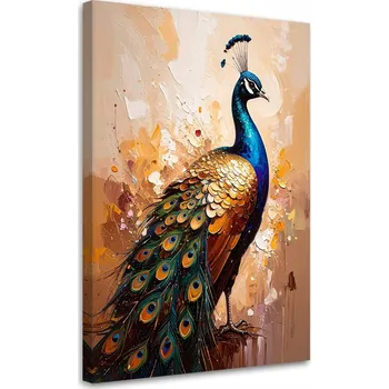 Obraz Obraz do obýváku, Barevný páv ptáci na béžovém pozadí 70x100