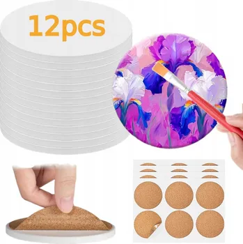 Podtácek 12 ks kulatých keramických podtácků, 4 palce, korková podložka, podpora pro malování vlastními silami, UV potisk
