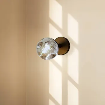 Lampička Nástěnné svítidlo Lindby Valentina, šedá/černá, sklo, Ø 10 cm - Nástěnný držák - Ø 9 cm, výška 2,5 cm šedá, černá 1 x 8 W LED