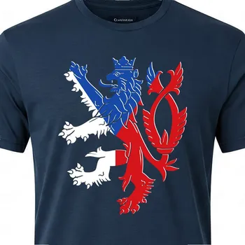 Dětské tričko Česká republika Lev a vlajka - velikost 122, Barva Tmavě modrá