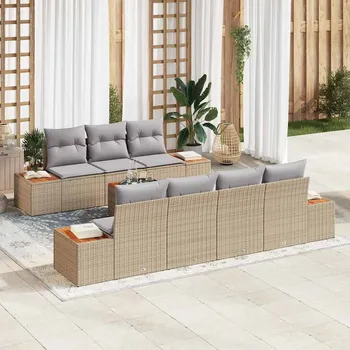 Sada zahradních pohovek s polštářem 8 pcs Béžová Poly ratan Béžová3348041