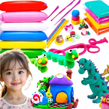 Modelovací hmota SUPER CLAY PLASTELÍNA PĚNOVÁ PLASTELÍNA HLÍNA MEGA VELKÁ SENZORICKÁ +AKC 6 BAREV