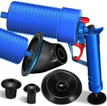 Tlakový Nástroj trubek Pumpička Pistole na čištění WC 4x Vyměnitelné koncovky