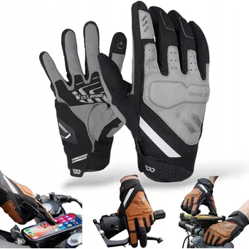 Moto rukavice WEST BIKING SPORTOVNÍ RUKAVICE NA MOTORKU KOLO SJEZDOVÉ CELOPRSTÉ GELOVÉ KOŽENÉ