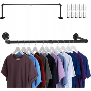 Věšák VĚŠÁK NA OBLEČENÍ ZÁVĚSNÁ TYČ VÍCEÚČELOVÝ NÁSTĚNNÝ INDUSTRIÁLNÍ STYL
