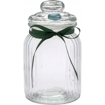 Sklenice Skleněná zavařovací sklenice na potraviny Altom Design se zelenou mašličkou, 900 ml