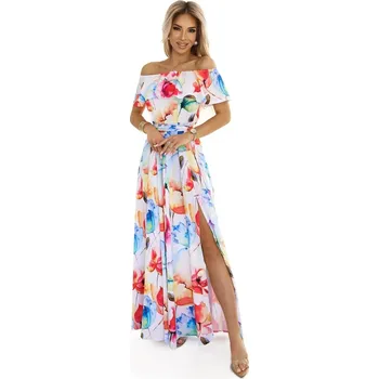 Dámské šaty Dámské šaty s odhalenými rameny- páskem a rozparkem, vícebarevná M i41_9999955539_2:vícebarevná_3:M_