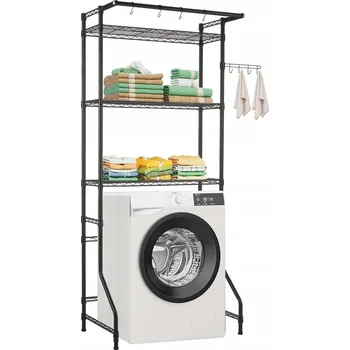 Koupelnový nábytek Nad Pralkę Wc Regał 86x30x196.5CM Z 4 Haki 3 Poziomy Pojedynczy Rząd Czarny