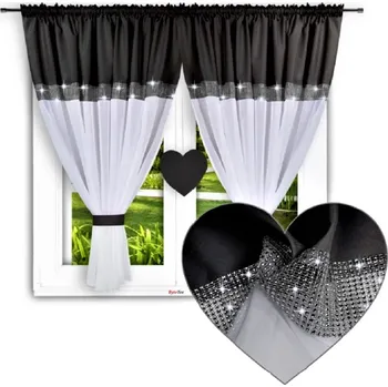 Záclona Fliying Hotová záclona s řasící páskou Srdíčka bílá/černá 400x145 cm