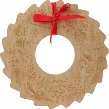 EH Excellent Houseware Bambusový podnos na servírování Ø 30 cm Vánoční věnec