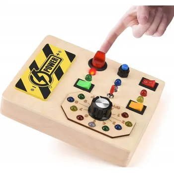 Obraz DŘEVĚNÁ SENZORICKÁ TABULE Manipulační Montessori Přepínače LED
