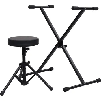 Klávesový nástroj zahrada-XL Set stojanu na klávesy a stolička černý 70095