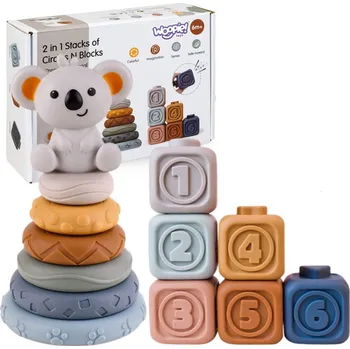 Dřevěná hračka BABY Sada měkkých gumových senzorických bloků 3 v 1 s medvídky