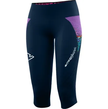 Dámské legíny Crazy běžecké legíny 3/4 - dámské - tmavě modrá/motiv květin Velikost: XS