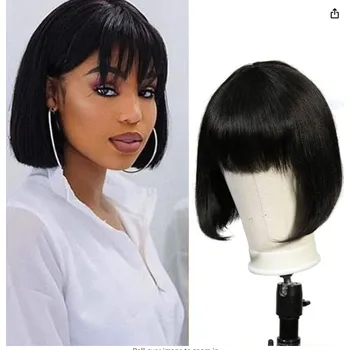 Paruka Paruka Joedir Krátký Bob s Rovnou Ofinou Ombre Hnědá, Lidské Vlasy 30 cm