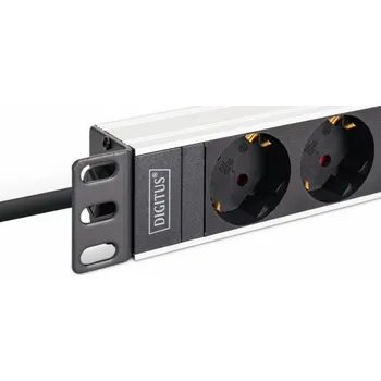 Prodlužovací kabel Digitus Steckdosenleiste 19 PDU mit Aluminiumprofil, 9-fach (schwarz/aluminium, 2 Meter Kabel, 1 HE, 16A, Kaltgerätestecker C20)