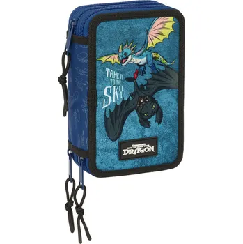 Penál Safta Trojitý penál How to Train Your Dragon Tmavě modrá (12,5 x 19,5 x 5,5 cm) (37 kusů)