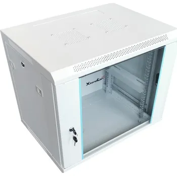 Rozvaděč XtendLan 9U/600x600, na zeď, jednodílný, rozložený, skleněné dveře, šedý