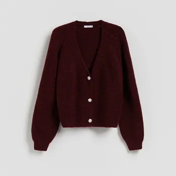 Dámské oblečení Reserved - Kardigan s ozdobnými knoflíky - hnědá - 235HI-83M - 235HI-83M-L