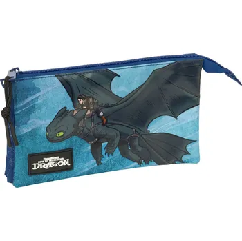 Penál Safta Trojitý penál pro starší žáky How to Train Your Dragon Tmavě modrá (22 x 12 x 3 cm)