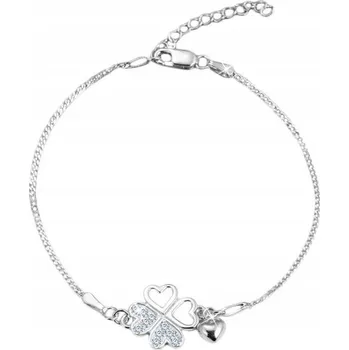 Náramek STŘÍBRNÝ NÁRAMEK ČTYŘLÍSTEK SE ZIRKONY SRDCE