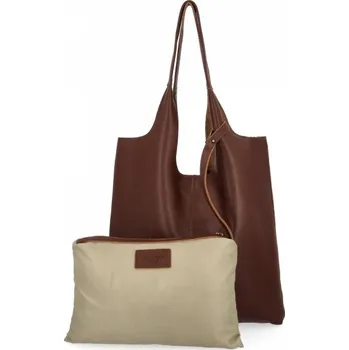 Kabelka Italská kožená taška Shopper Bag s kosmetickou taštičkou 165 Čokoládová