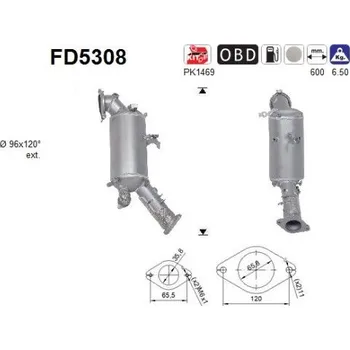 Filtr pevných částic Filtr sazových částic, výfukový systém AS FD5308