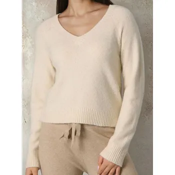 Dámský svetr Sinsay - Svetr s výstřihem do V - béžová - 411FJ-02X - 411FJ-02X-M