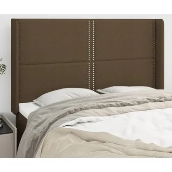 Čelo postele s ušima, tmavě hnědá, 147x16x118/128 cm, látka