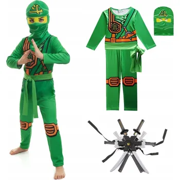 Karnevalový kostým Kostým NINJAGO Lloyd, HALLOWEEN kostým NINJA + velká sada příslušenství, velikost 134-140
