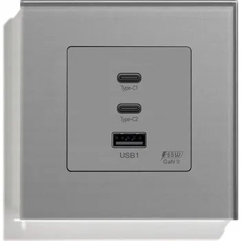 Elektrická zásuvka Nástěnná šedá rychlonabíjející zásuvka 65 W USB-C PD3.0 / QC3.0