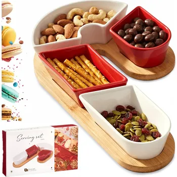 Talíř Vánoční talíř s miskami na chuťovky, předkrmy, tapas, omáčky a dipy na stůl 29 x 17 x 4,5 cm 1 bílá